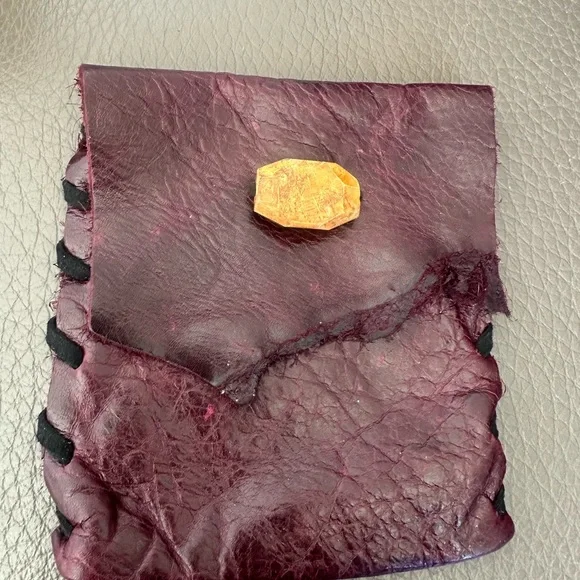 Softest Organic Looking Handcrafted Burgundy Leather Pouch Signed Artist - Picture 7 of 7